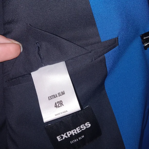 Express Suit Mens 44 Extra Slim Blue 2 Button Wool Blend Pants 34×30 2 PC Suit